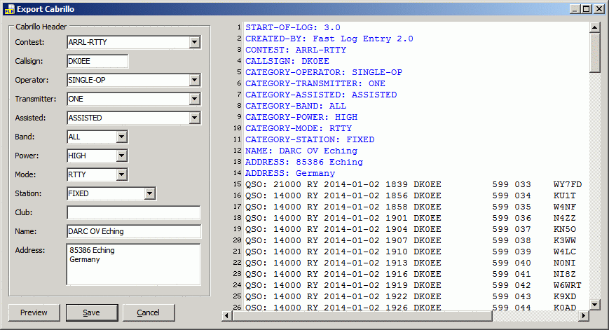 FLE Cabrillo Export